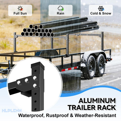 Aluminum Trailer Ladder Rack, Universal Adjustable Roof Ladder Rack for Enclosed & Open Trailers, 6.28′-9.06′ W & 0.58′-1.74′ H Adjustable, 450 lbs Capacity, Rustproof Aluminum with Ladder Stoppers