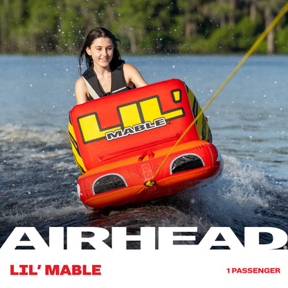 Airhead Lil' Mable Tailgate Towable Tube for Boating, 1 Rider Inflatable Boat Tube for Water Tubing, Heavy Duty Full Nylon Cover, EVA Foam Pads, Dual Tow Point, Patented Speed Safety Valve, Orange