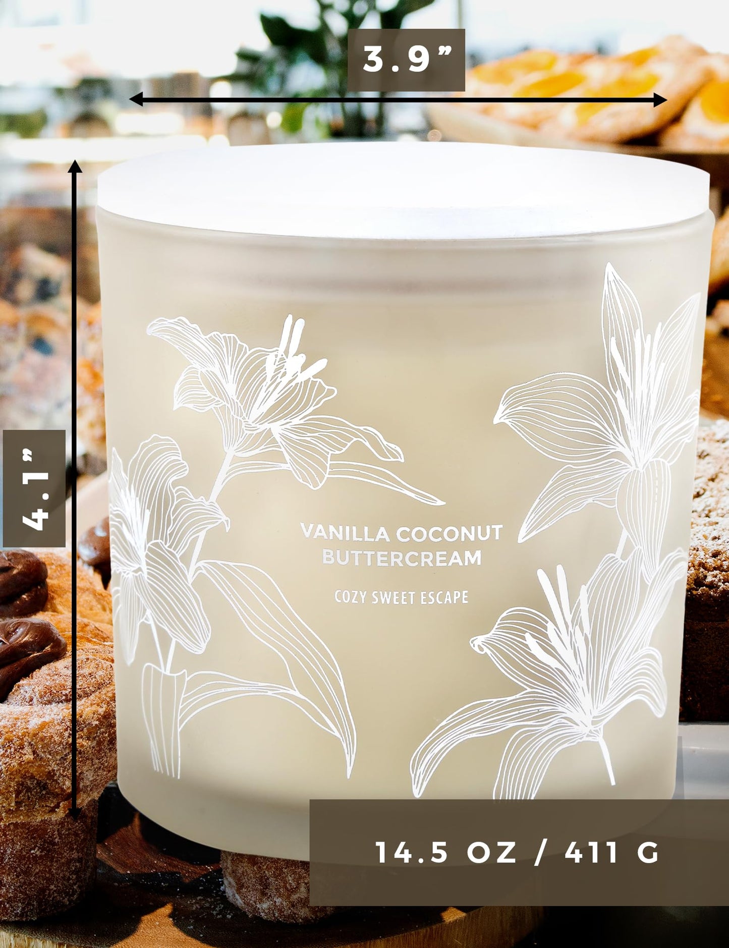 Vanilla Coconut Buttercream Candle | Large 3 Wick Scented Soy Candle for Home | 14.5oz Vanilla Coconut Aromatherapy Candle | Vanilla Cupcake Candle | Long Lasting Clean Burn | Gift for Women & Men