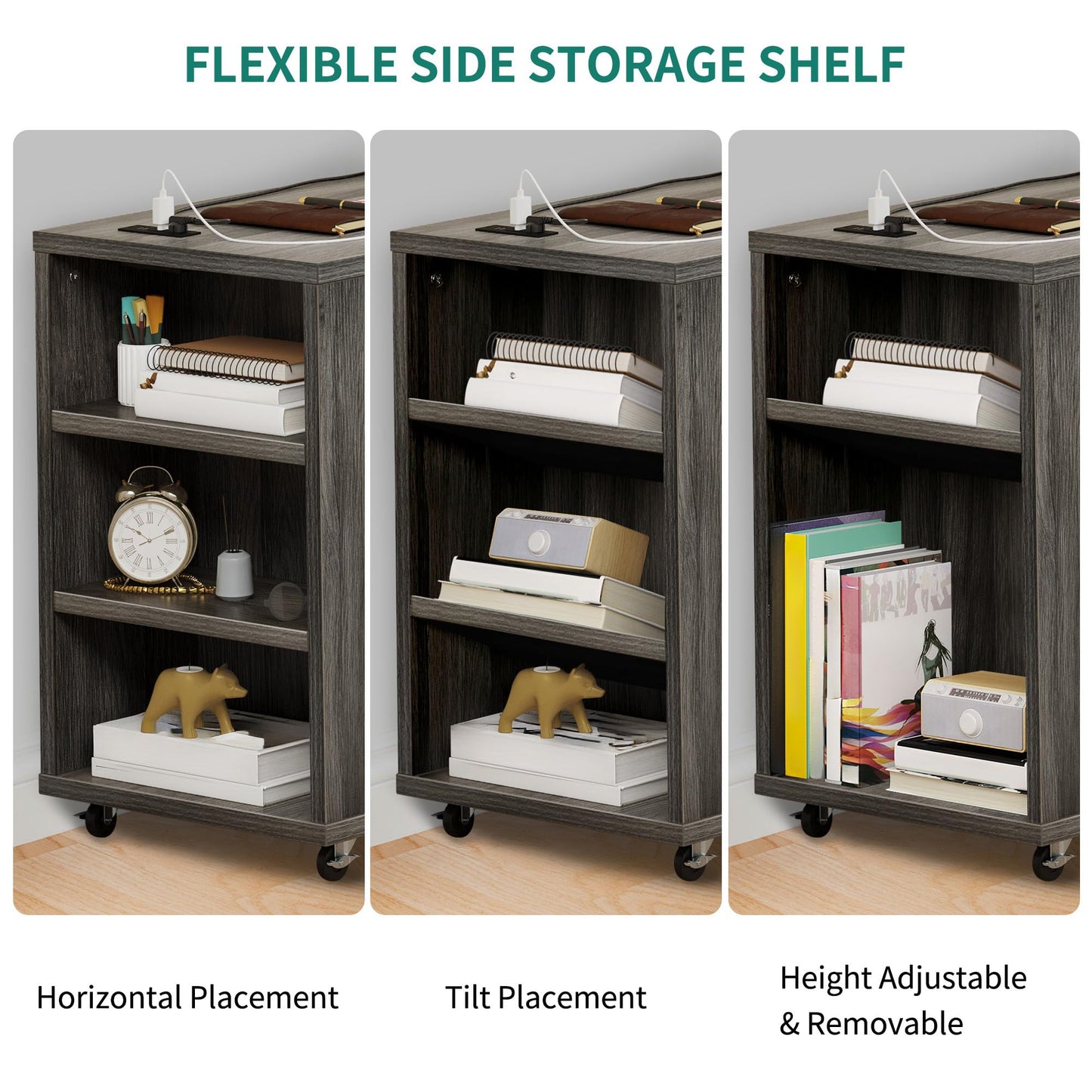 YITAHOME File Cabinet with Charging Station, Mobile Lateral Filing Cabinet with Lock for Home Office, Printer Stand with Open Storage Shelf, Fits A4, Letter, Legal Size Files, Office Furniture, Grey