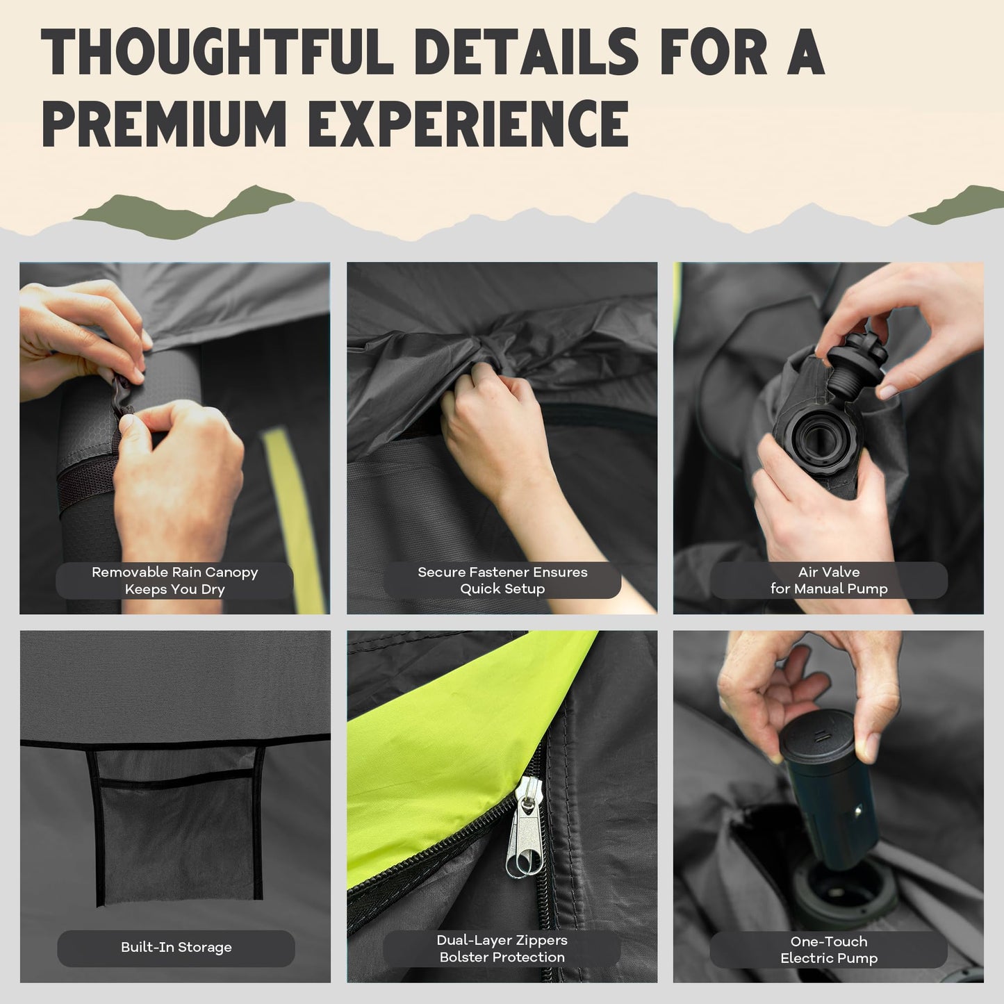 Oaktiv Inflatable Tents for Camping - CloudCamp 4-6 Person Blow Up Tent, Self Inflating Glamping Tent with Pump, 210D Oxford Waterproof, UV50+ Protection, 4-Season Air Tent for Adults