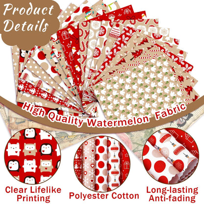 HunnmingRe 20 Pcs 10''x10'' Christmas Hot Cocoa Quilting Fabric Square Santa Snowflake Precut Quilted Fabric Bundle Candy Cane Snowman Printed Sewing Material for Winter Patchwork DIY Craft Supplies