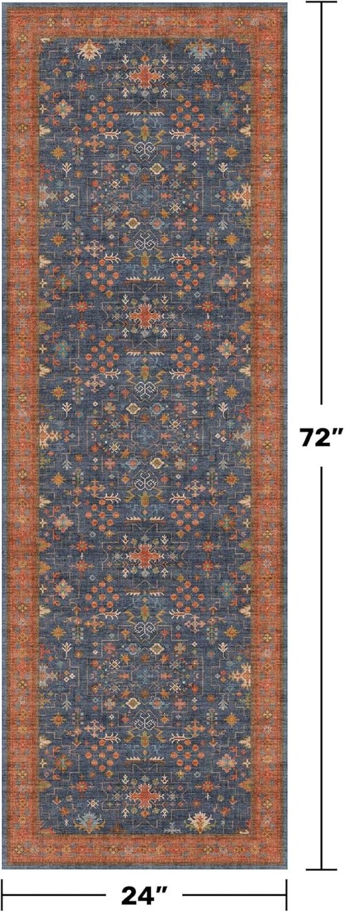 Hazo Haus Navy Blue Runner Rug - Washable Non-Slip Design for Kitchen, Hallway & Bathroom | 2x6 ft