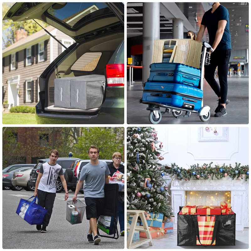 BALEINE 4-Pack Oversized Moving Bags with Reinforced Handles, Heavy-Duty Storage Tote Moving Supplies for Packaging, Camping (Gray w/Window, 4-Pack)