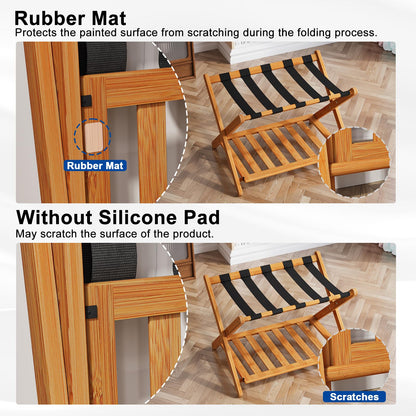 Smuxee Fully Assembled Honey Luggage Racks Pack of 2, Upgraded Bamboo Foldable Suitcase Stand with 5 Nylon Straps, Luggage Holder with Shelf for Guest Room Bedroom Hotel
