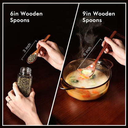 Wooden Spoons Set - 12pcs (6pcs 9in & 6pcs 6in), for Eating, Mixing, Stirring, Coffee, Tea, Jam, Bath Salts