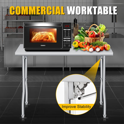 Foldable Stainless Steel Table 48x30 Inch, 1-Tier Portable Workstation, Commercial & Utility Table for Kitchen Prep, Catering, Garage, Workshop and Home Use, 600 LB Capacity