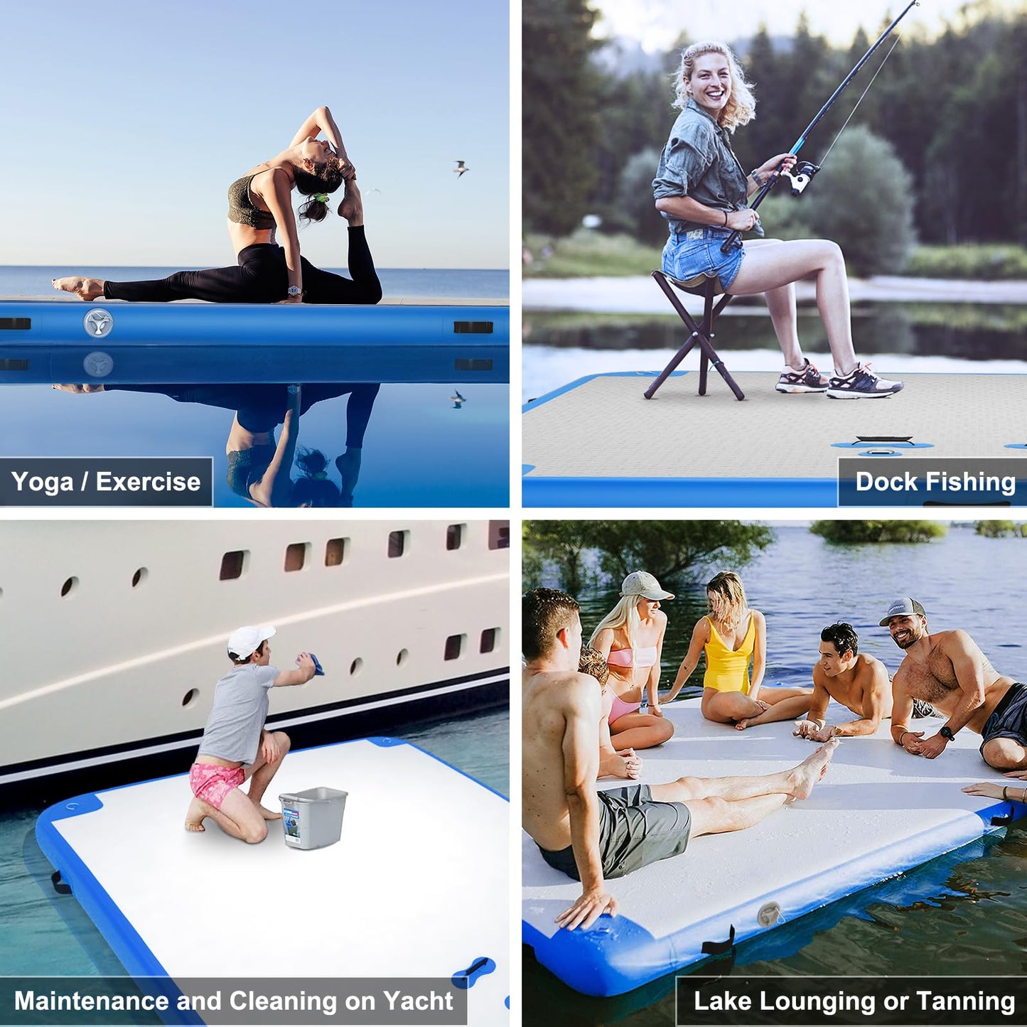 GZKYYLEGS Inflatable Floating Dock Series, 10 ft x 6 ft Stable Platform Raft for Beach Lake Pool, Up to 10 People Rafting and Recreation, Pump Bag Handles D-Rings