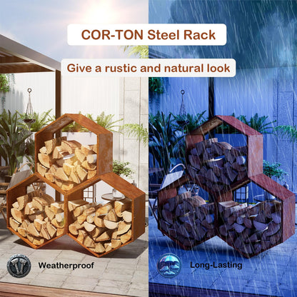 BUYYAH Firewood Log Rack Hexagon Heavy-Duty, Sturdy Log Holder with Honeycomb Design for Wood Storage, Suitable for both Outdoor and Indoor Use