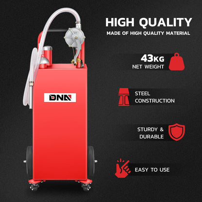 DNA MOTORING 35 Gallon Gas Caddy Fuel Tank Container, Large Gasoline Diesel Can with Wheels, Rotary Hand Pump for Cars, Lawn Mowers, ATVs, Boats, TOOLS-00387