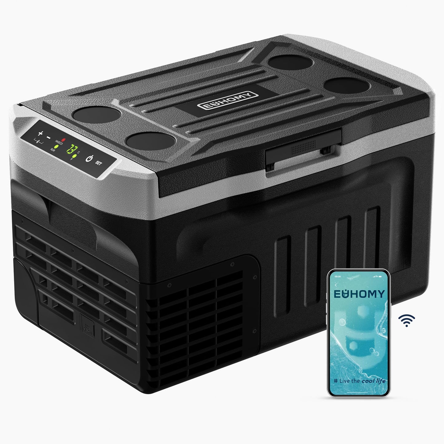 EUHOMY 12 Volt Refrigerator, 22QT(21L) 12V Cooler, Compressor Electric Cooler -4℉~68℉, 12V Fridge 12/24V DC 100-240V AC, Portable Freezer for Camping, Travel, Home, Truck