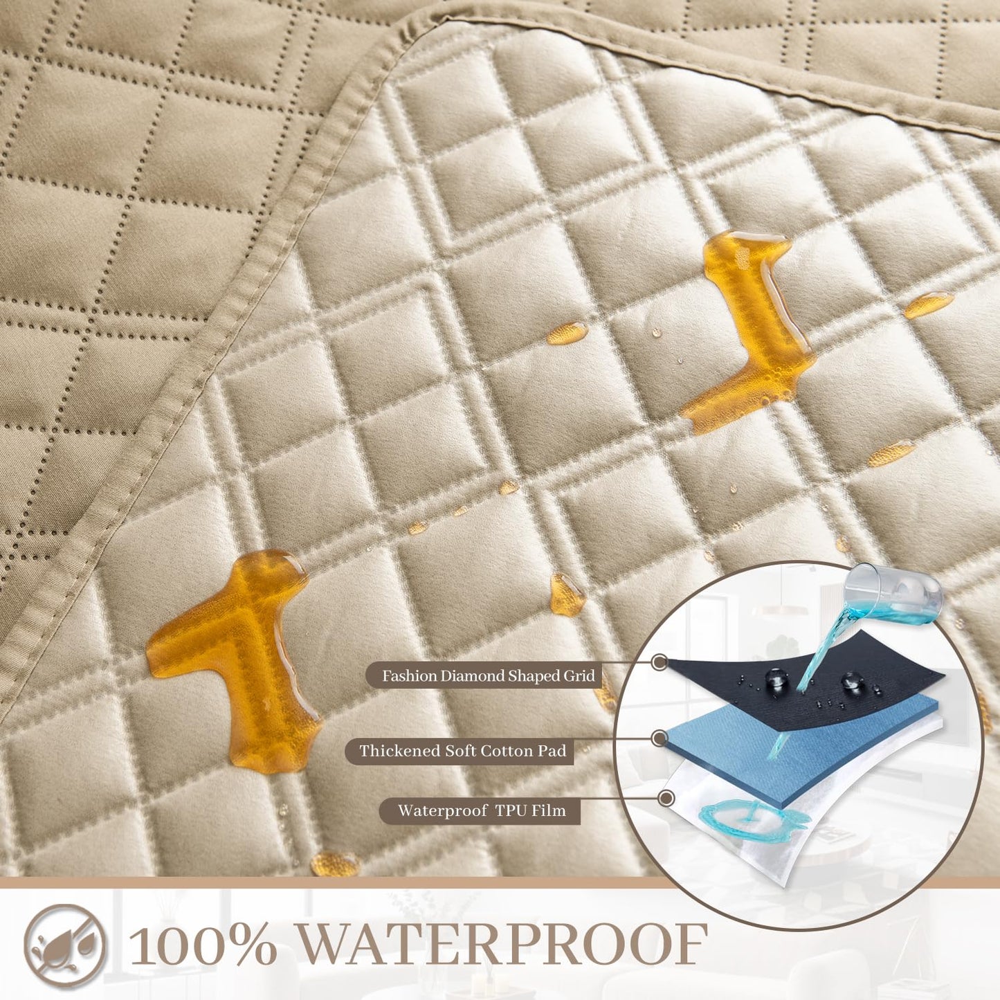 HYZOTEX Waterproof Sectional Couch Cover for Dogs, Extra Large L Shape Corner Sofa Cover, Non-Slip Washable U Shaped Sofa Slipcovers Furniture Protector (XX-Large, Fossil)