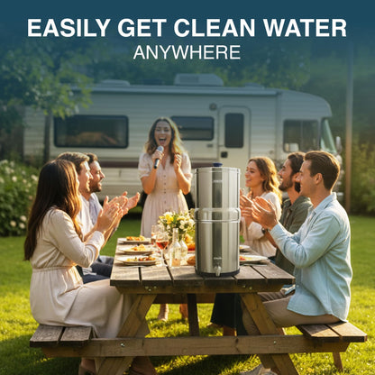 Armour Water Filter System - Stainless Steel Countertop Gravity Water Filter Dispenser with 2 Coldstream FTO Filters for PFAS, Fluoride, Lead, Bacteria - NSF Certified Water Dispenser