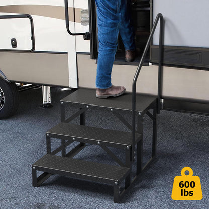 COZONY RV Steps with Handrail 3 Step, Anti-Slip Panel, 660lb Capacity RV Stairs, Portable Trailer Ladder for Outdoor, Camping, Travel, Hot Tub