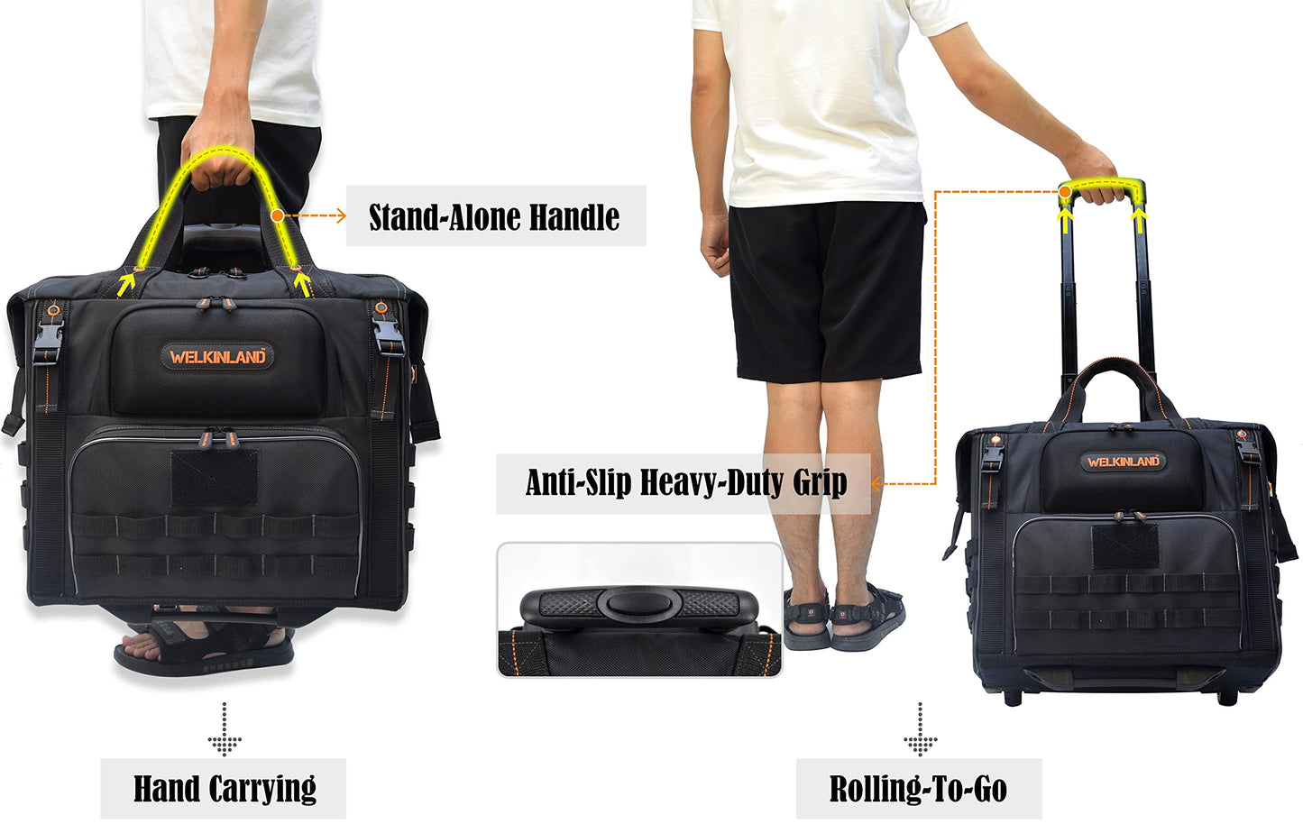 WELKINLAND 46Pockets-26" Rolling tool bag, Tools bag with wheels, Rolling tote bag, Tool tote, HVAC tools bags, Electrician tool bag, Tool bag organizer, Tool bags for men