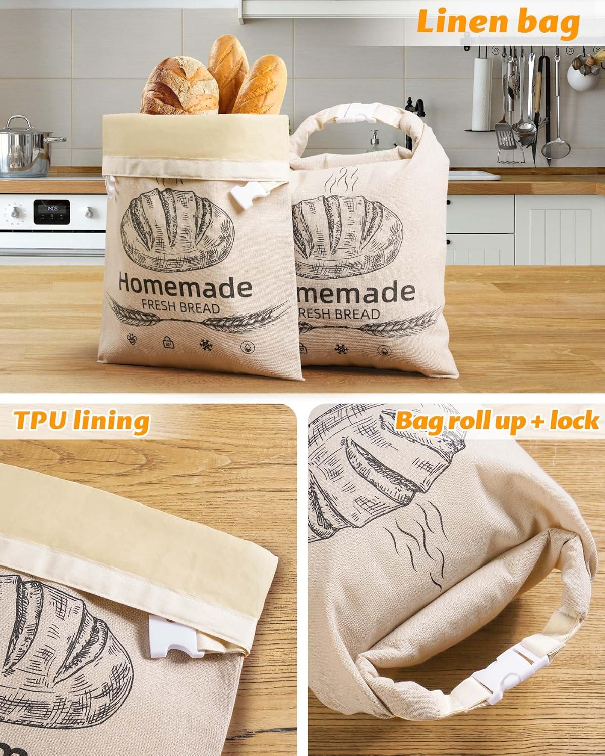 Beeswax Bread Bags by [Brand Name] - Reusable Organic Linen for Sourdough | 17 x 12.6 Inches, Freezer-Friendly