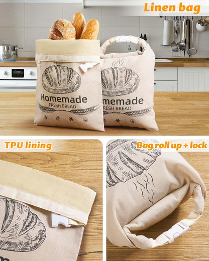 Beeswax Bread Bags by [Brand Name] - Reusable Organic Linen for Sourdough | 17 x 12.6 Inches, Freezer-Friendly
