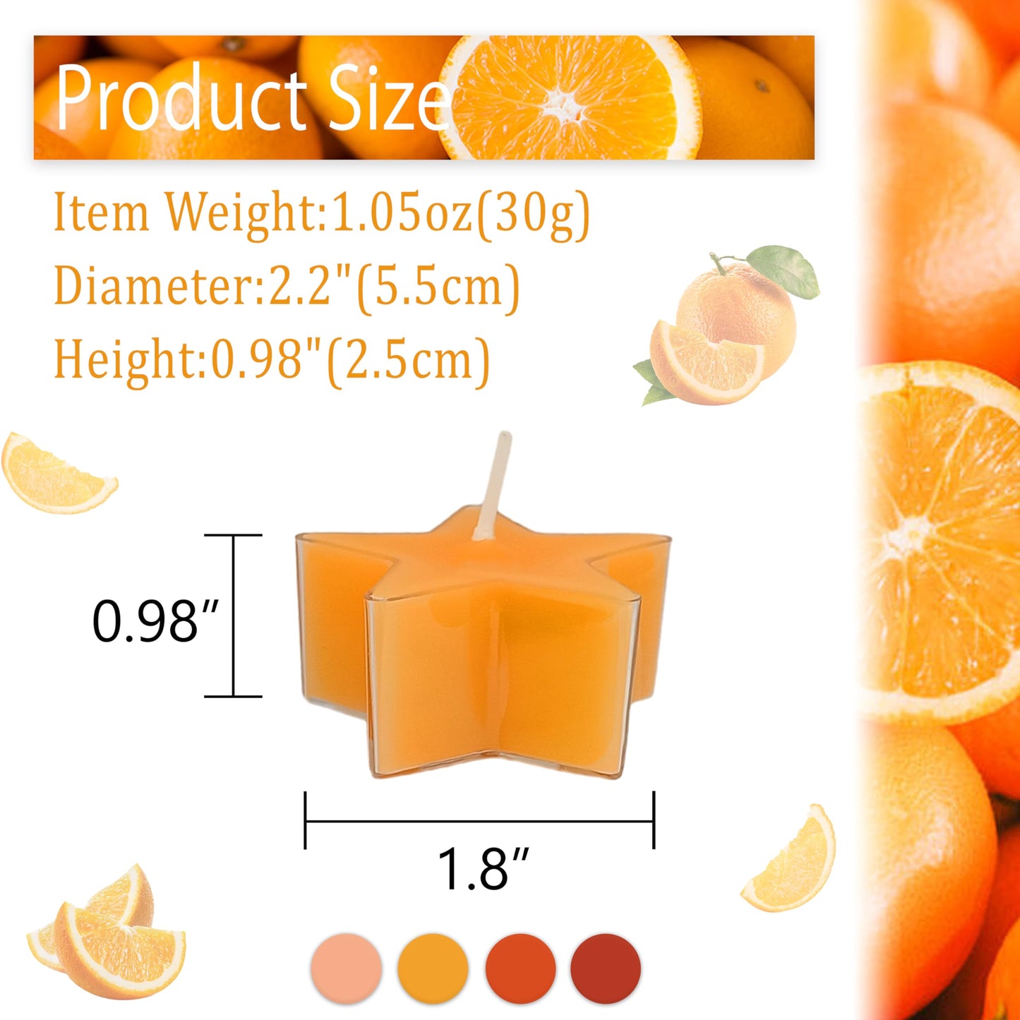 Tea Lights Gradation Orange Star Tea Candles Set of 12 – Tealight Candles with Citrus Scent, Long Burning Handmade Tealights for Wedding Meditation Home Decor Gift