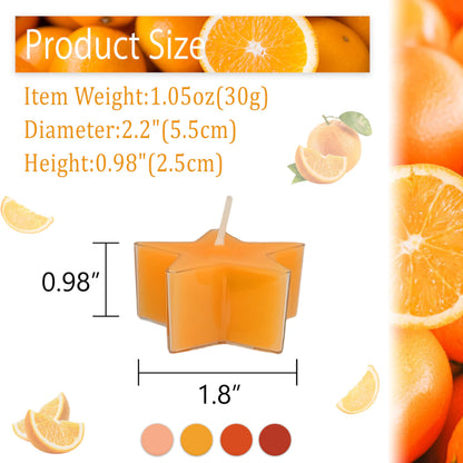Tea Lights Gradation Orange Star Tea Candles Set of 12 – Tealight Candles with Citrus Scent, Long Burning Handmade Tealights for Wedding Meditation Home Decor Gift