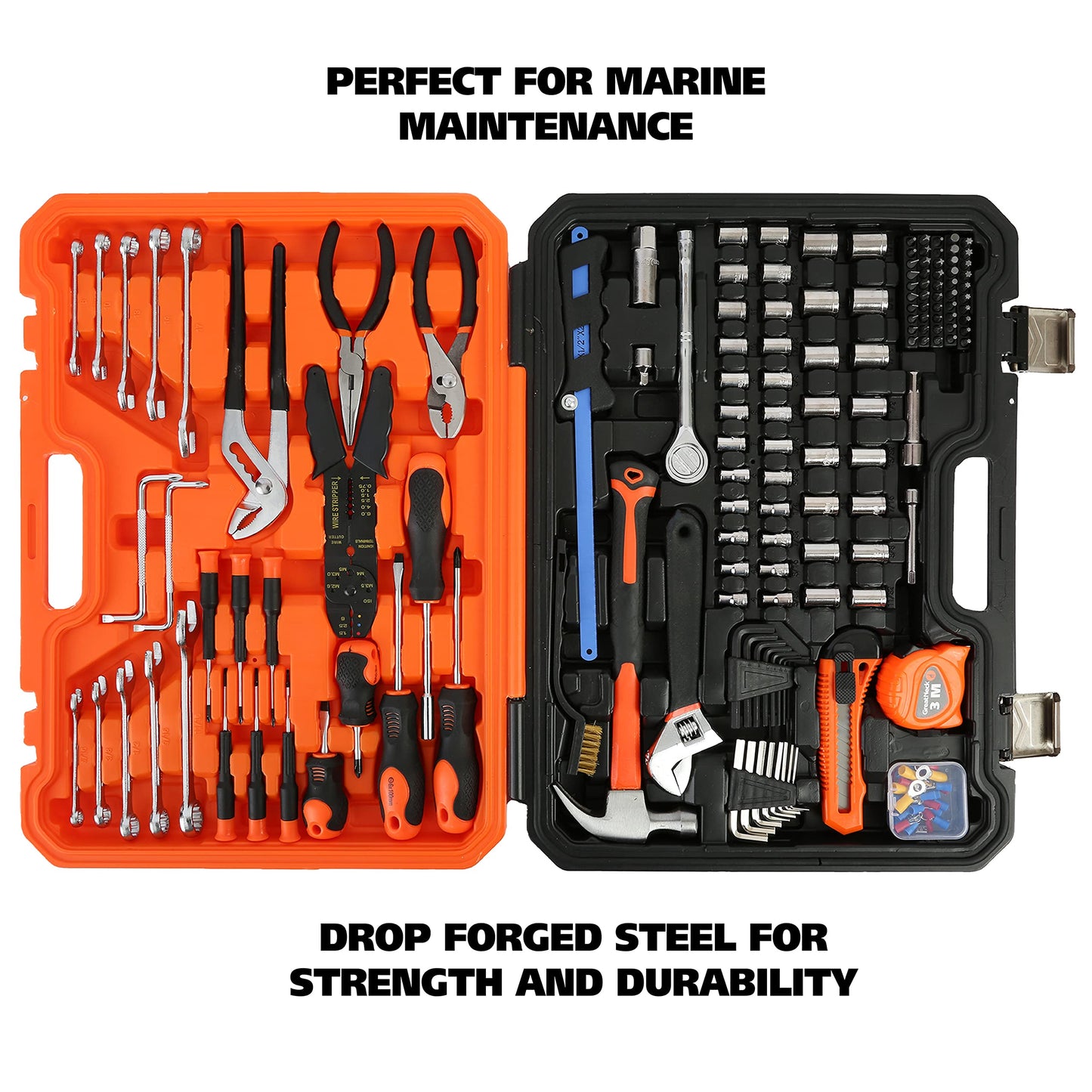 GreatNeck MS191 Mariner's Tool Set 191-Pc, Boat Tool Kit for Maintenance, Rust Resistant Boating Essentials, Includes Wrench, Socket, and Screwdriver Set