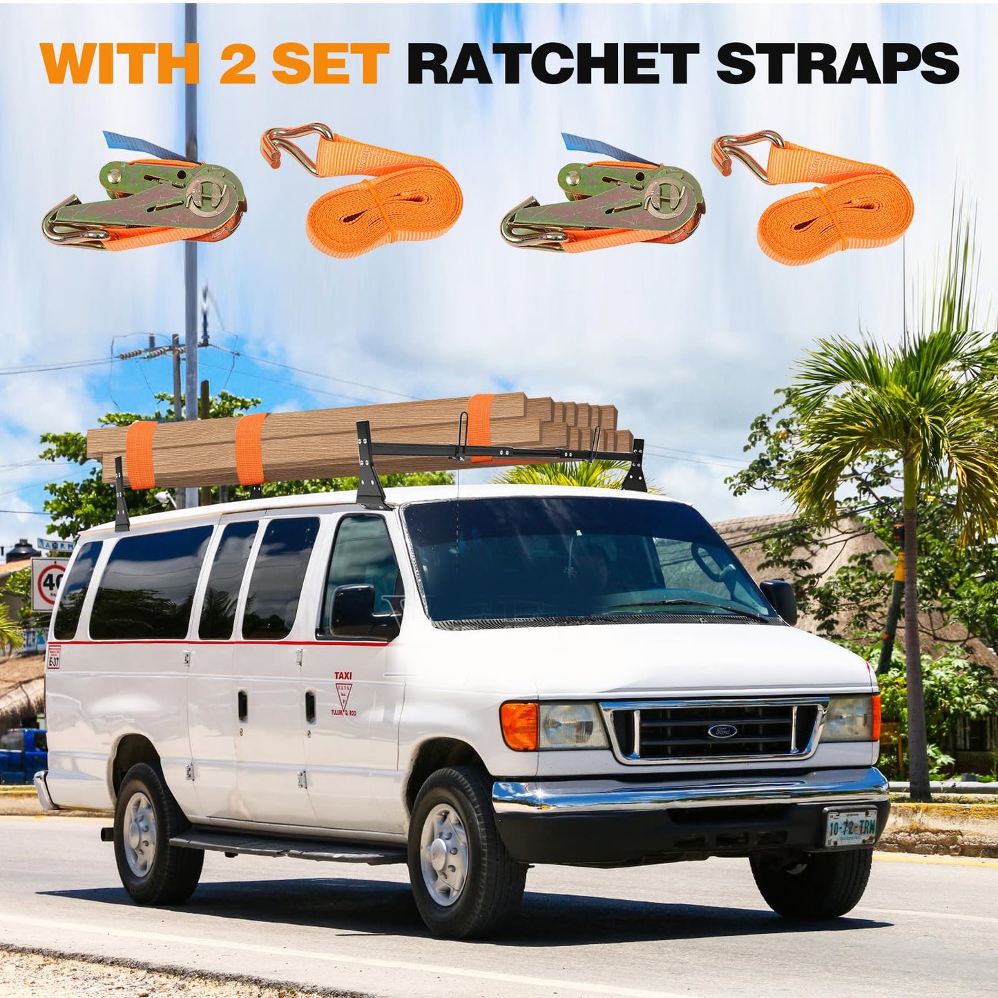 Colinktool Universal Van Ladder Roof Racks, Adjustable Van Roof Ladder Racks with Cargo Roller Compatible with 1996-Up Chevy Express Fullsize and Vans with Rain Gutter,Black-2Pack