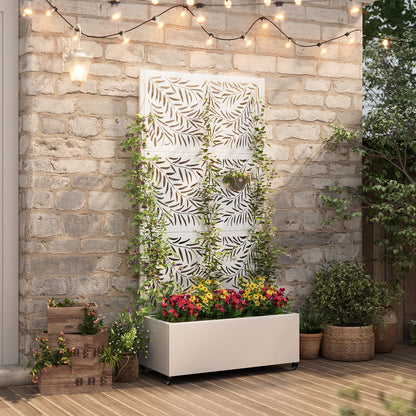 Metal Planter Box with Trellis,72"x35"x15",Galvanized Raised Garden Bed Trellis Outdoor Planter with Privacy Screen & Wheels and Drainage Holes,for Patio Climbing Vegetables,Flowers,Vines,White