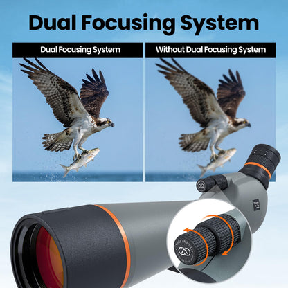 Three Triping Spotting Scope with Tripod & Phone Adapter – 25-75x85 Dual Focus Spotter Scope for Bird Watching, BAK4 Prism & FMC Lens, Waterproof & Fogproof with Carry Bag for Outdoor Observation