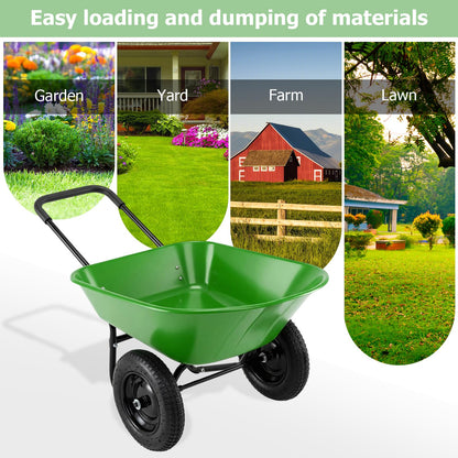 ERGOMASTER Dual-Wheel Wheelbarrow, Home Utility Garden Cart, Large Heavy Duty Yard Cart for Gardening (Bright Green)