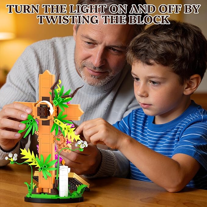 Jesus Cross Flowers Building Blocks Set Religious Crucifix Compatible with Jesus Building Toy for Decor Catholic Bible Building Toys Christmas Easter Gift for Christian Adults Boys Girls 363PCS