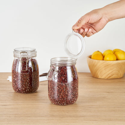 Restaurantware-Met Lux 39 Ounce Mason Jars, 20 Airtight Storage Jars With Lids - Rubber Gasket, Wide Mouth, Clear Plastic Round Canisters, Durable, For Kitchen And Pantry Storage Of Bulk Dry Food