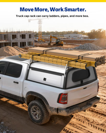 Mountainpeak Silver Adjustable Truck Cap Ladder Rack, Aluminum Universal Truck Topper Ladder Rack for Camper Shell, Lumber,Pipe