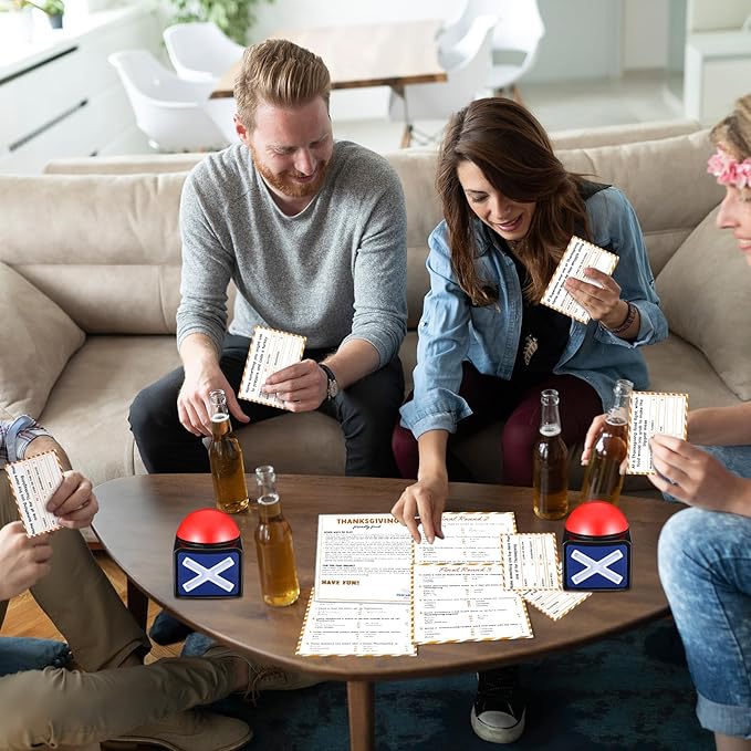 Syhood Thanksgiving Friendly Feud Game with 2 Answer Buzzer Friendsgiving Family Card Family Trivia Quiz Game Night for Party Office Adults Large Groups Teams