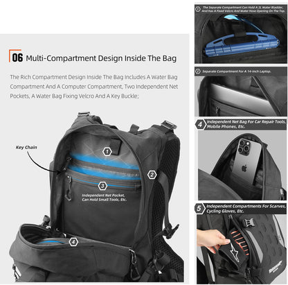 Rhinowalk Motorcycle Backpack for Men Women Helmet Bag Reflective Water Resistant for Motorcycle, Hiking