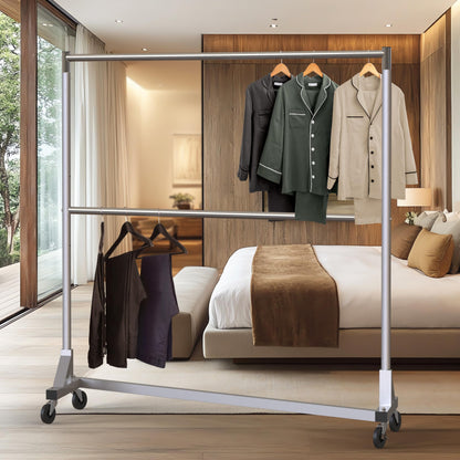 Simple Houseware Commercial Grade Z-Base Double Rod Garment Rack, 600lb Load, 63 inch, Silver