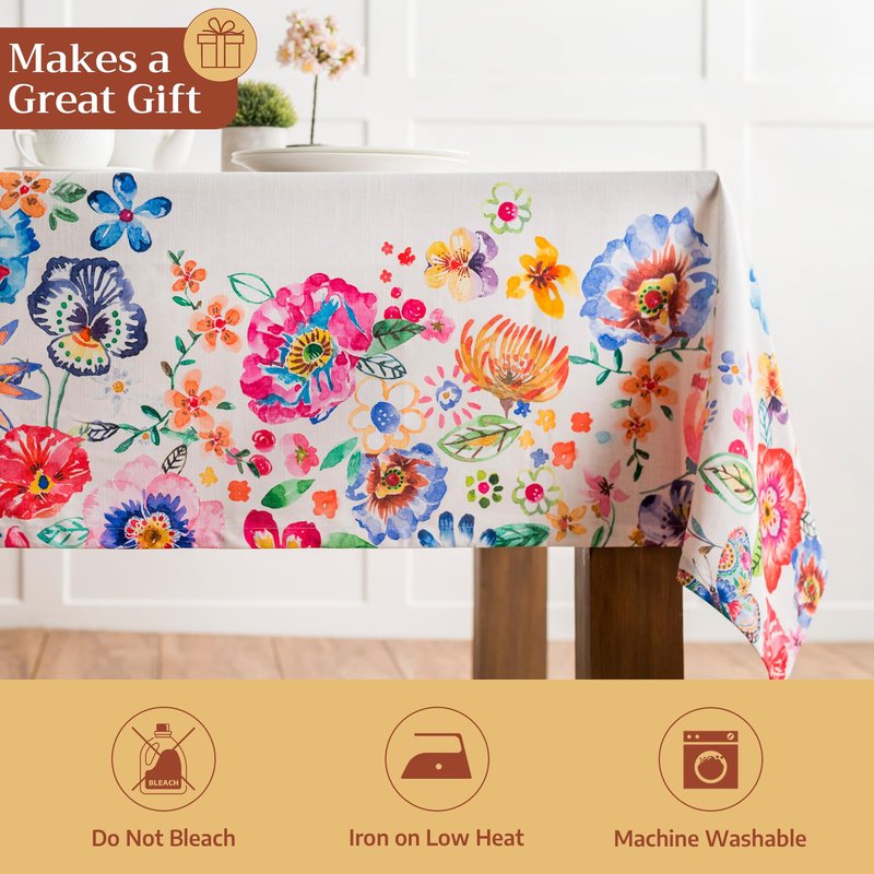 Maison d' Hermine Table Cloth Square Table 100% Cotton 54 x 54 Inches Tablecloth Reusable Decorative for Dining Kitchen Farmhouse Home Gifts for Mothers Day Spring Summer- Happy Florals -High Summer