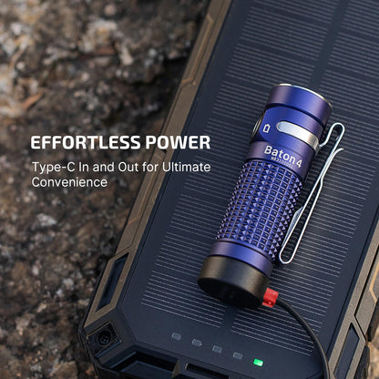 OLIGHT Baton4 Rechargeable EDC Flashlight, LED Pocket Light 1300 Lumens with Magnetic Charging Cable, Powerful Bright IPX8 Waterproof for Home, Camping and Emergencies Bundle with Regal Blue