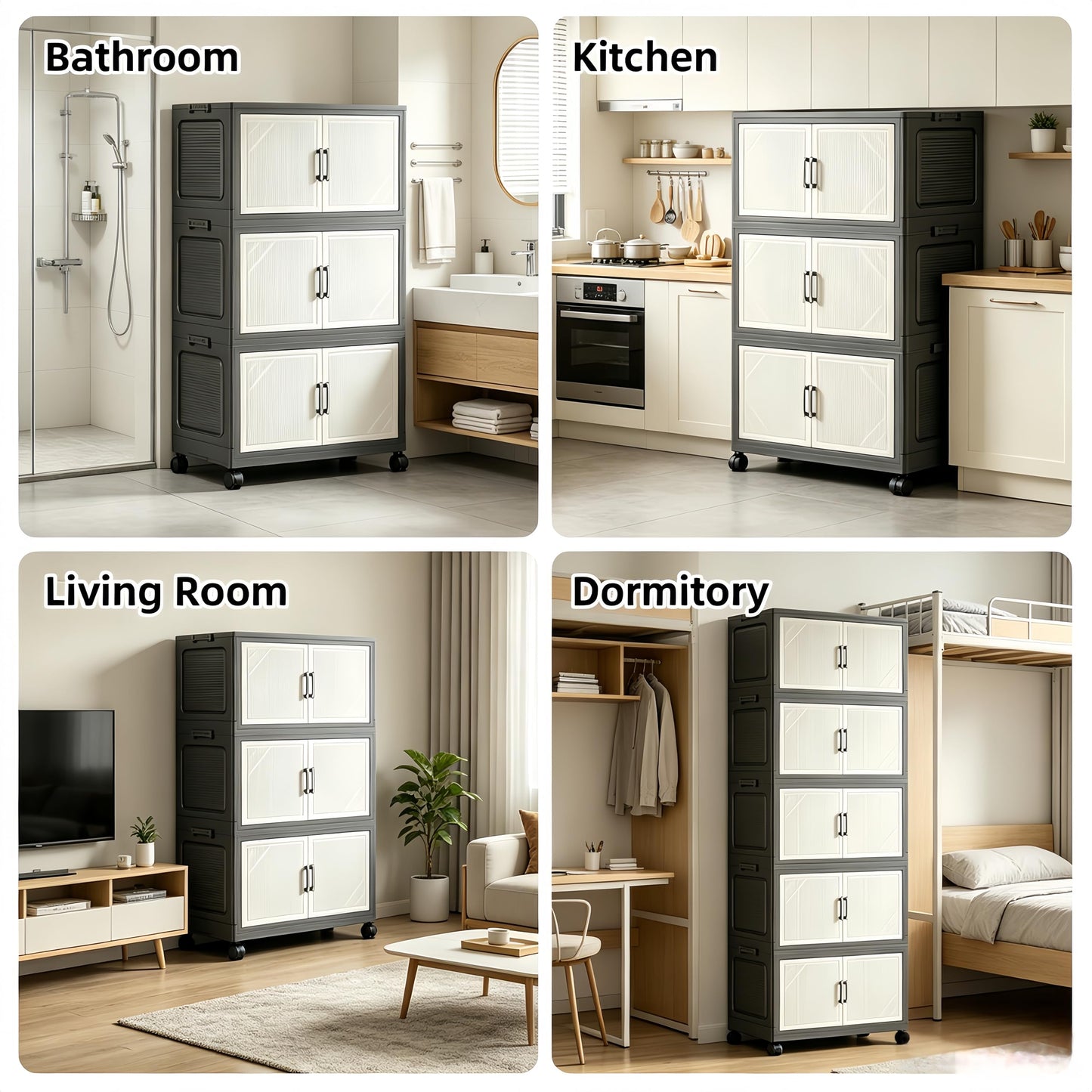 5 Tier Foldable Storage Cabinet with Top Lid, Tall Mobile PP Storage Organizer with Magnetic Doors and Wheels, Space-Saving Collapsible Organizer for Bedroom Living Room Kitchen Pantry Bathroom