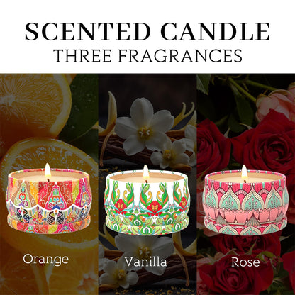 Scented Candles Gift Set,3 Pack Candles for Home Scented, Long Lasting Soy Wax Aromatherapy Candle Set, Gifts for Women with Gift Box(Rose.Vanilla.Orange)