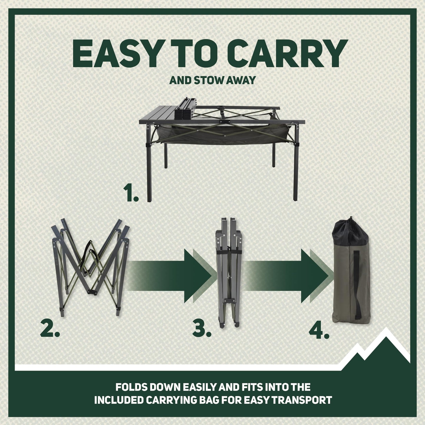 OUTSIDER Folding Camping Table, Portable Roll-up Outdoor Lightweight Aluminum Camp Table for Picnic BBQ Backyards Beach, Large Storage Mesh Pocket and Carrying Bag Included (Gray+Storage)