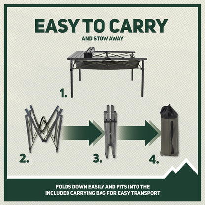 OUTSIDER Folding Camping Table, Portable Roll-up Outdoor Lightweight Aluminum Camp Table for Picnic BBQ Backyards Beach, Large Storage Mesh Pocket and Carrying Bag Included (Gray+Storage)