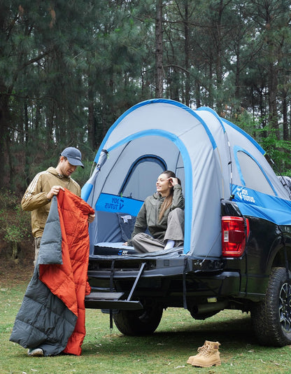JOYTUTUS Truck Tent, Portable Truck Bed Tent for 5.5'-5.8' with Rainfly, Truck Tent with Fiberglass Pole, Waterproof PU2000mm Double Layer for 2 Person - Blue