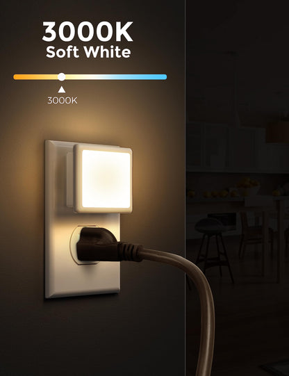 L LOHAS LED Night Lights Plug into Wall 2-Pack, 0.3W Plug in Night Light, Dusk to Dawn, 3000K Soft White, Bright Nightlight Auto-On/Off, for Adults Kids Room Bedroom Bathroom Hallway Kitchen, Non-Dim