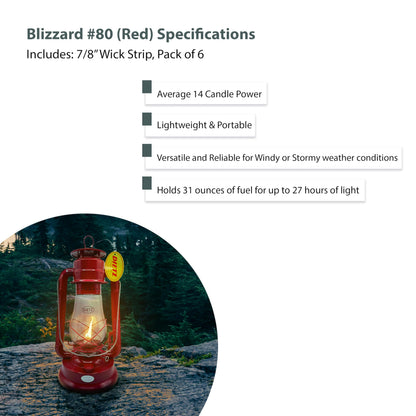 LIGHT OF MINE Dietz #80 Blizzard Oil Lantern - Borosilicate Glass, Red, 7/8in Replacement Wick Strips