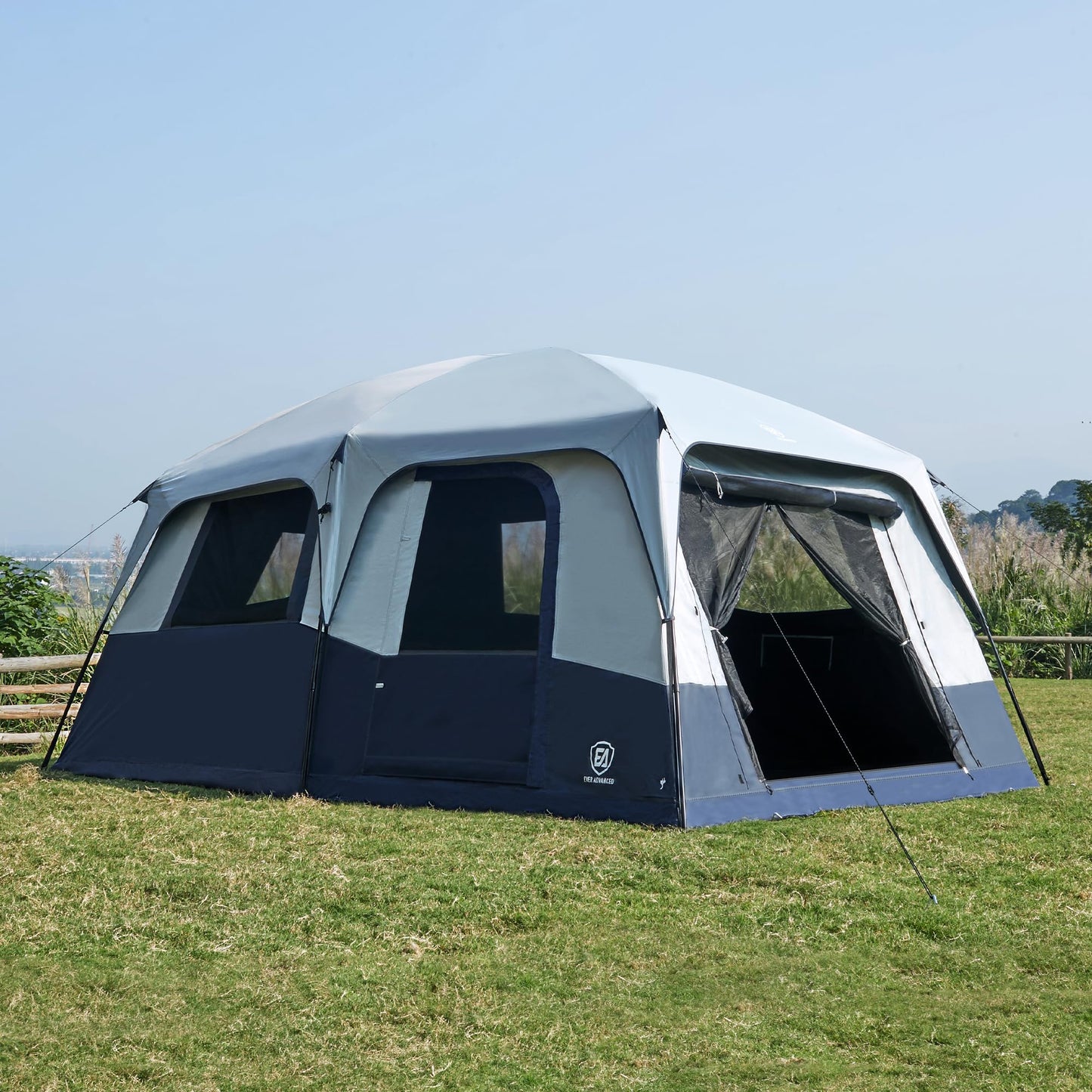 EVER ADVANCED 10 Person Camping Blackout Design Tent, Multi Room Tent for Family, Large Tents with Rainfly and Carry Bag, 2 Doors, Water-Resistant, 14ft x 10ft x 84in