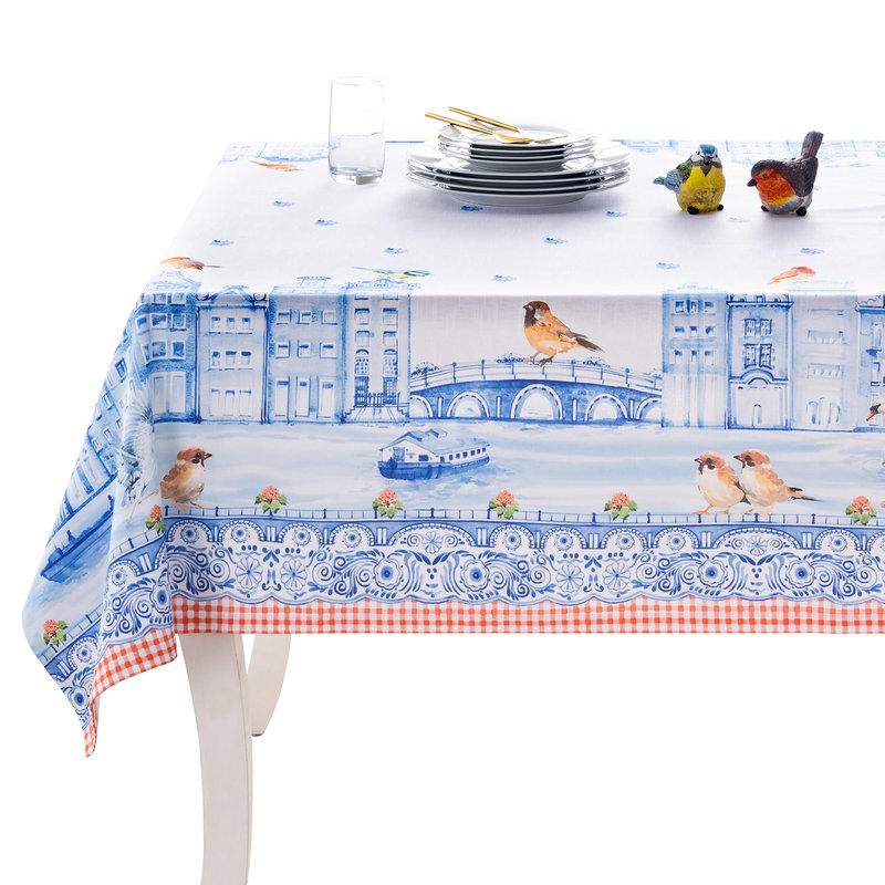 Maison d' Hermine Table Cloth Square Table 100% Cotton 54 x 54 Inches Tablecloth Reusable Decorative for Dining Kitchen Room Farmhouse Home Gifts for Mothers Day Spring Summer - Amsterdam Canals