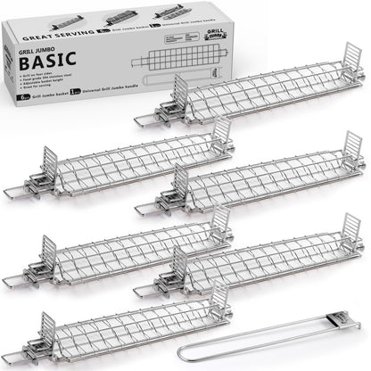 GRILL JUMBO - Set of Grate Basket Adjustable Meshes for Grilling for Charcoal, Gas Grill, Tandoor BBQ, Smoker for Home, Outdoor, Restaurant (Stainless steel, Grill Jumbo Basic)