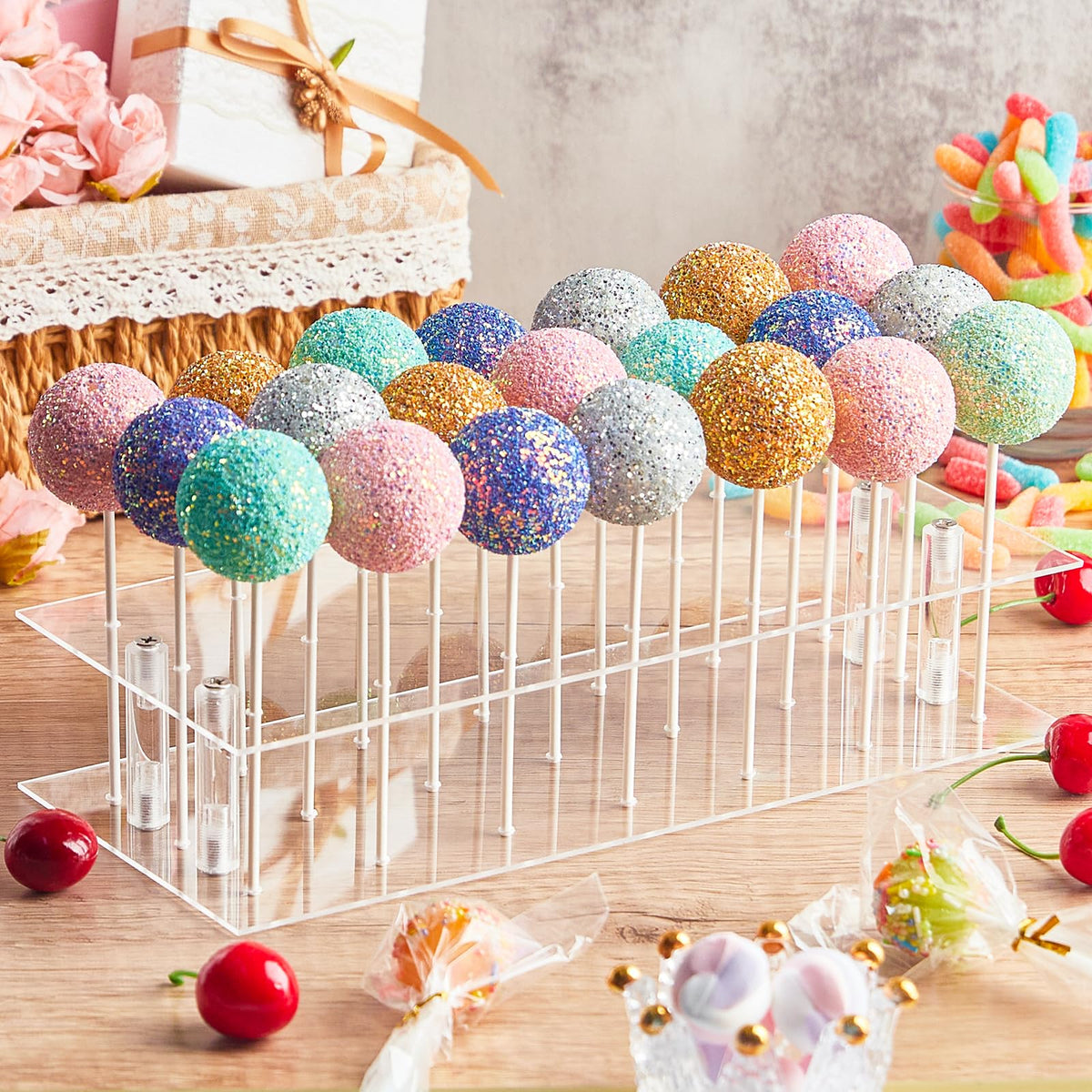 Kucoele Cake Pop Mold Set with 21 Hole Acrylic Lollipop Display Holder