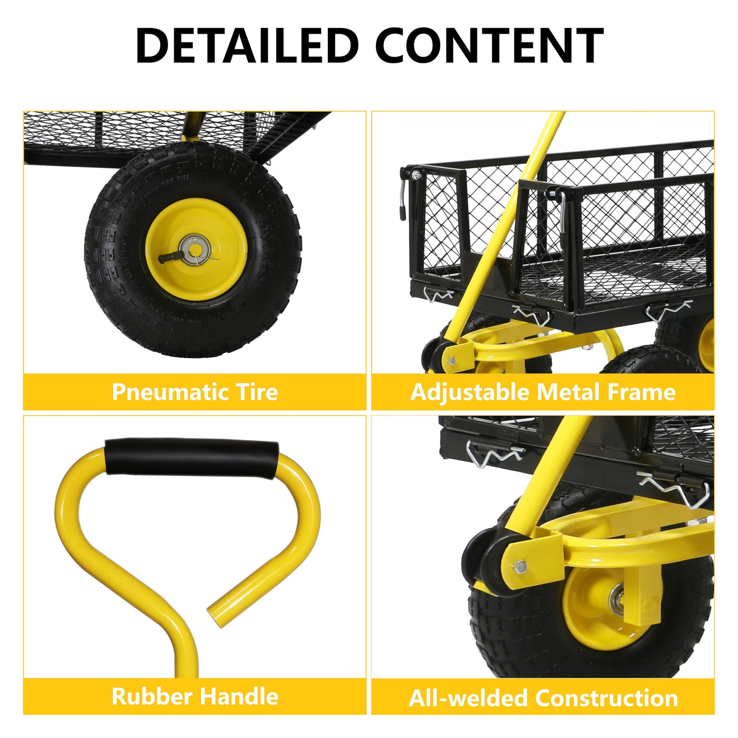 Steel Garden Cart, 2-in-1 Heavy Duty Utility Wagon 900 LBS Capacity Carts with Removable Mesh Sides to Convert into Flatbed, 240° U-Turn 10" Pneumatic Tires Garden Wagon for Lawn Camping Farm Yard