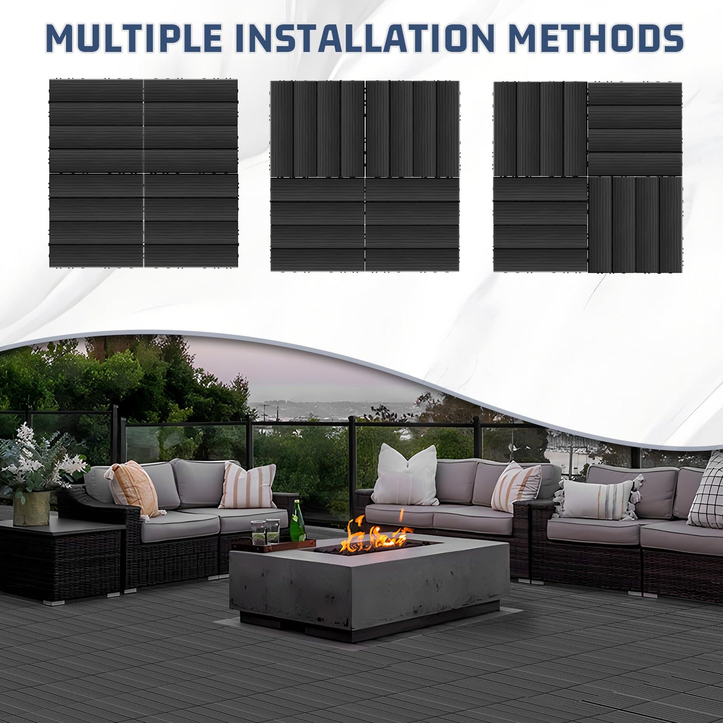 60 Pack Plastic Interlocking Deck Tiles, 60 sq. ft Patio Deck Tile, 12"x12" Indoor Outdoor Non-Slip and Waterproof Patio Floor Decking Tiles for Garden Yard Walkway Balcony Porch Poolside, Dark Gray