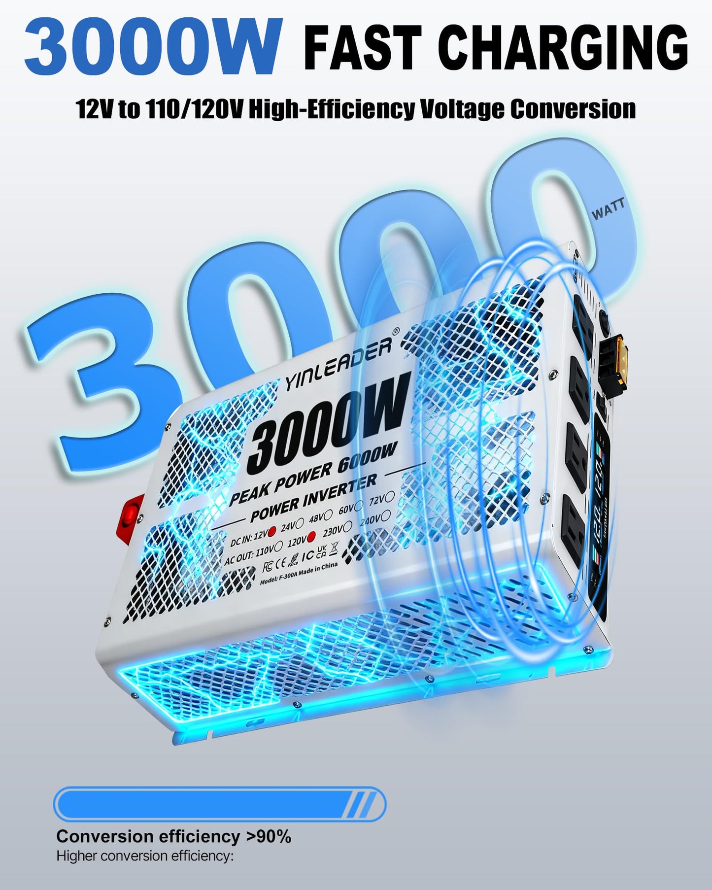 3000W Power Inverter 12V to 110V/120V, Solar Inverter Remote for RV Camping Off-Grid Solar Inverter Systems